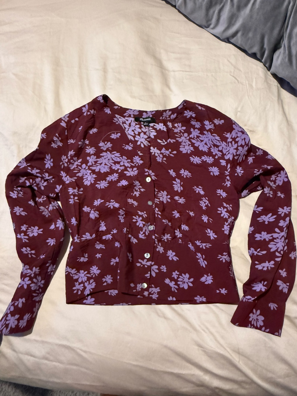 Madewell Burgundy Floral Button-Up Top with Lavender Print